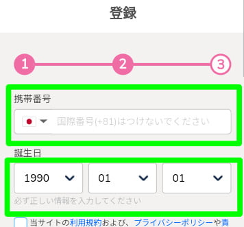 プレイワールドカジノ_電話番号・生年月日入力