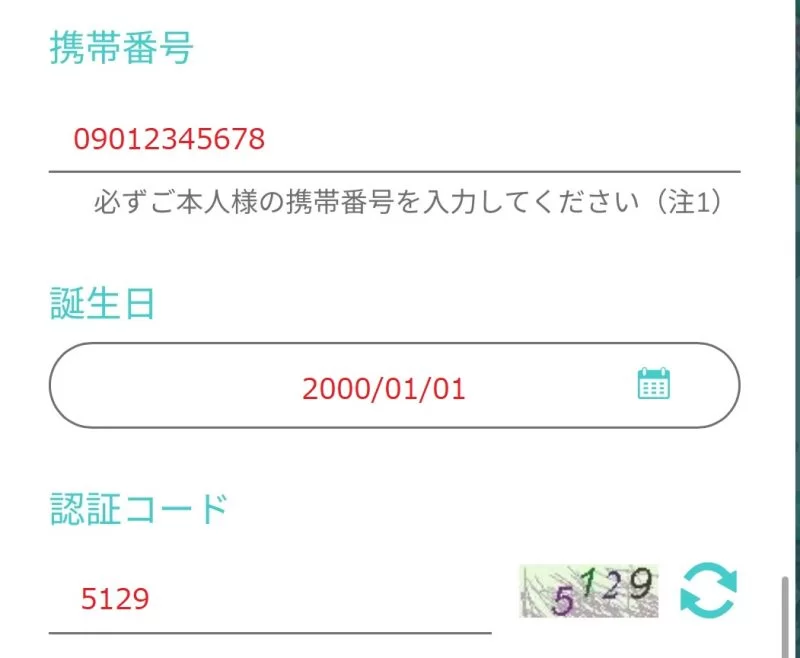 ユースカジノ_携帯番号・誕生日・認証コード